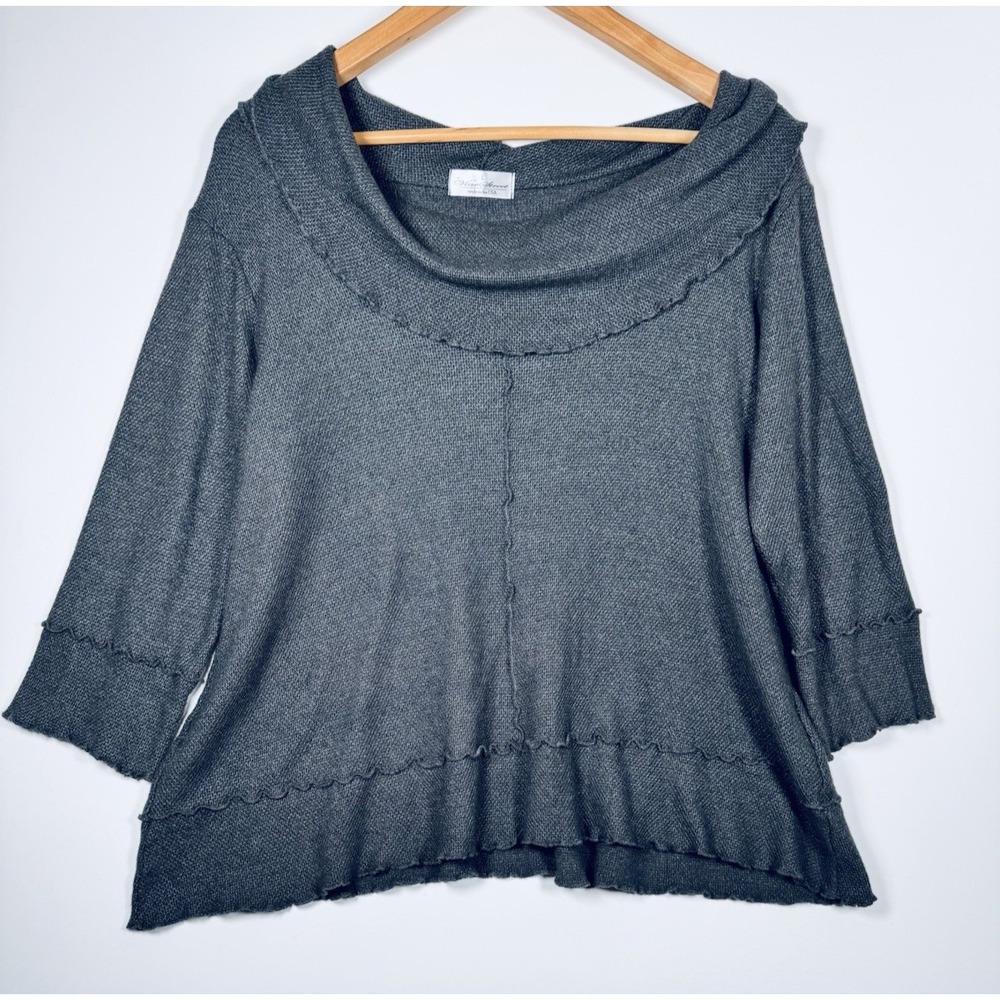 Vine Street Knit Top Womens Large Gray Cowl Neck Made in USA Relaxed Art To Wear